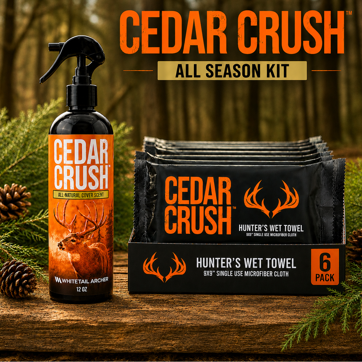 Cedar Crush All-Season Scent Control Kit – Spray + Hunter's Wet Towels